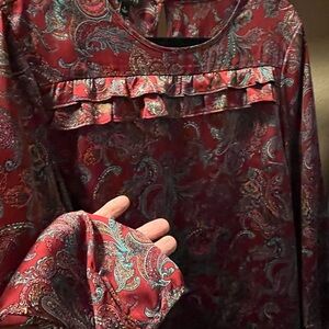 Talbots L Women's Red Paisley Ruffle-Trim Long Sleeve Top: like new. Make offer